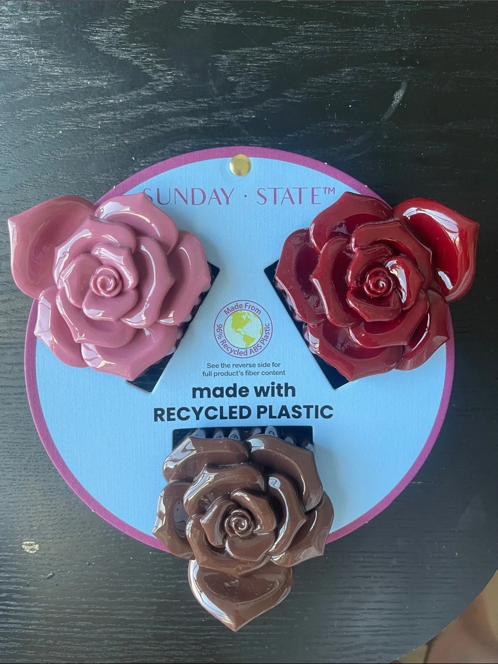 Sunday State Rose Clip Trio — Pink, Red & Brown Floral Hair Clips